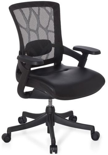 Bürostuhl SKATE BASE Sitz Leder/Rücken Design Netz schwarz / Rahmen schwarz hjh OFFICE