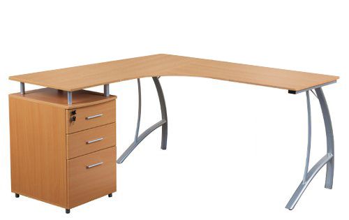 * Eckschreibtisch / Schreibtisch CASTOR mit Stand-Container Nussbaum / elfenbein hjh OFFICE