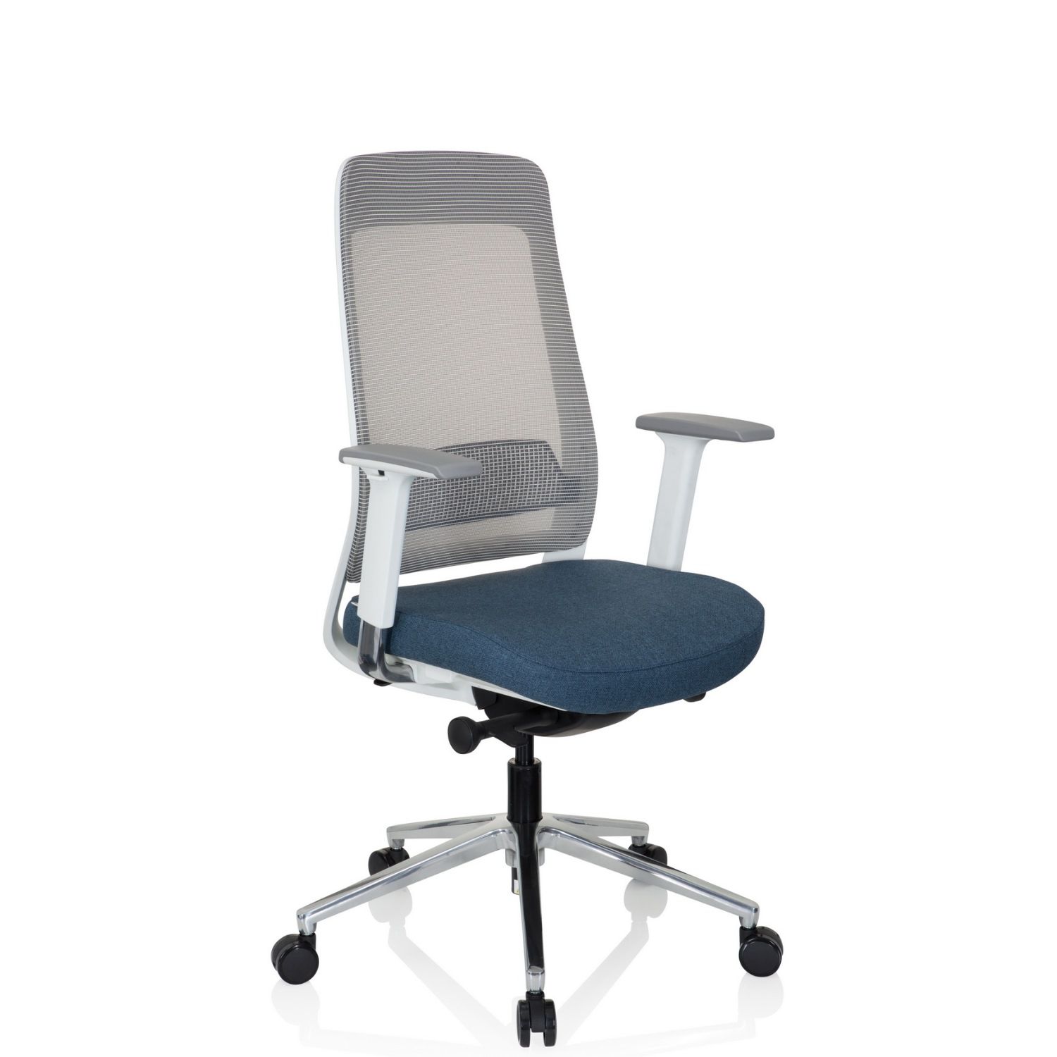 Bürostuhl / Drehstuhl CHIARO T2 WHITE Netzstoff / Stoff grau / blau hjh OFFICE