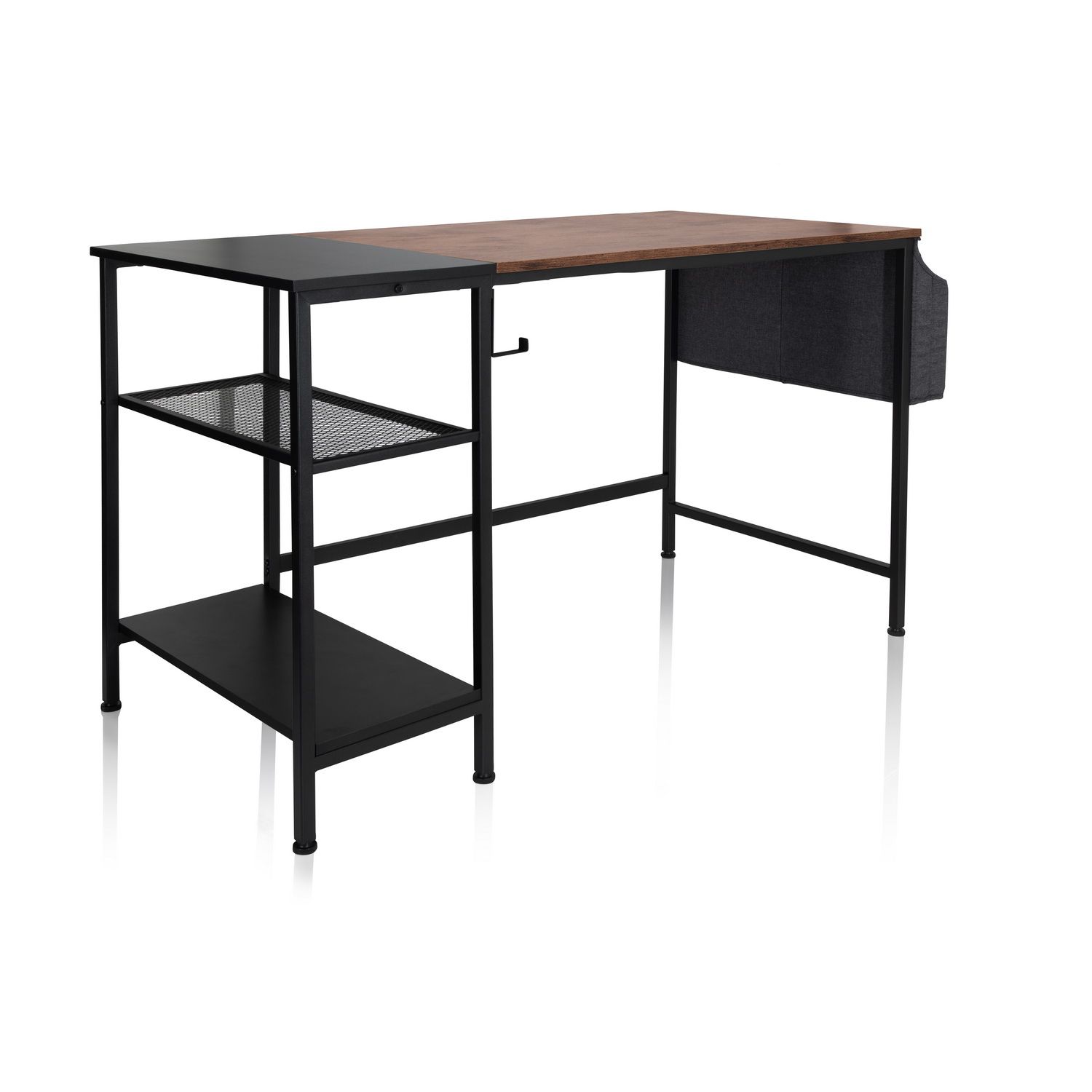 Schreibtisch / Arbeitstisch WORKSPACE H I 120 x 60 cm mit Seitenregal schwarz / braun hjh OFFICE